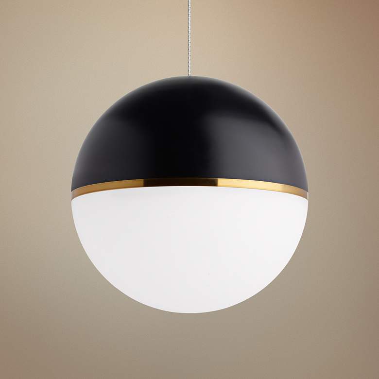 Image 1 Akova 7" Wide Matte Black and Aged Brass LED Mini Pendant