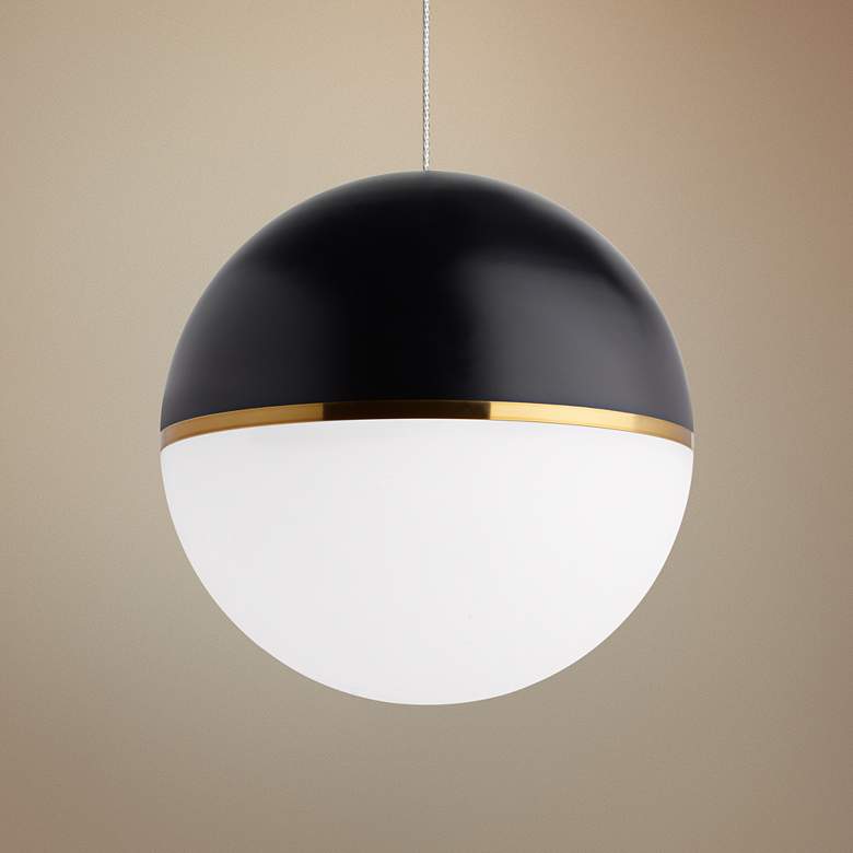 Image 1 Akova 7 inch Wide Matte Black and Aged Brass LED Mini Pendant