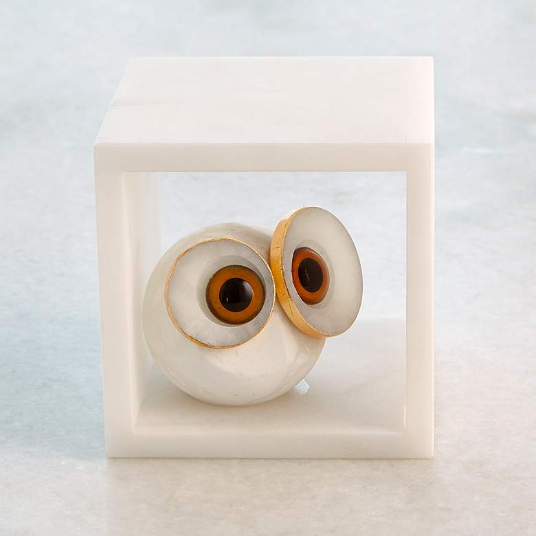 Image 4 Alabaster Big Eyed Owl in Cube-Sm more views