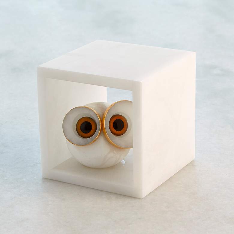 Image 6 Alabaster Big Eyed Owl in Cube-Sm more views