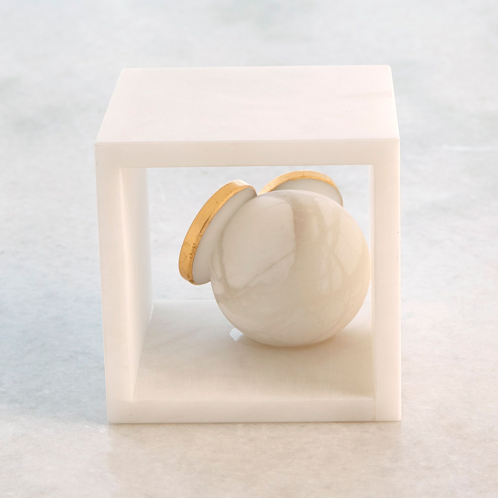 Alabaster Big Eyed Owl in Cube-Sm