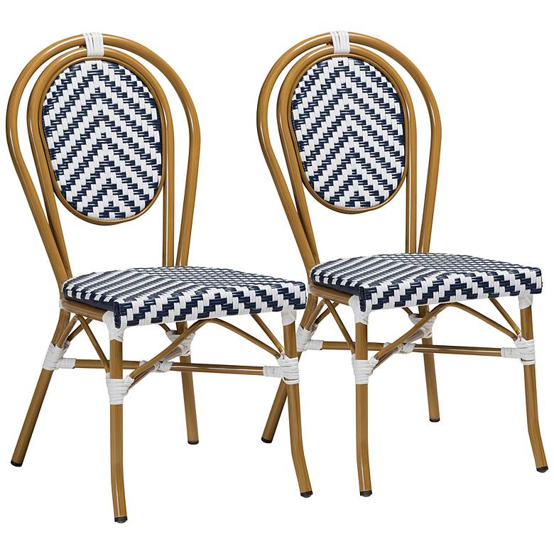 Image 2 Alaire Blue and White Outdoor Bistro Dining Chairs Set of 2