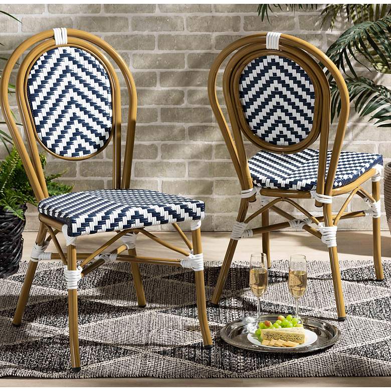 Image 1 Alaire Blue and White Outdoor Bistro Dining Chairs Set of 2