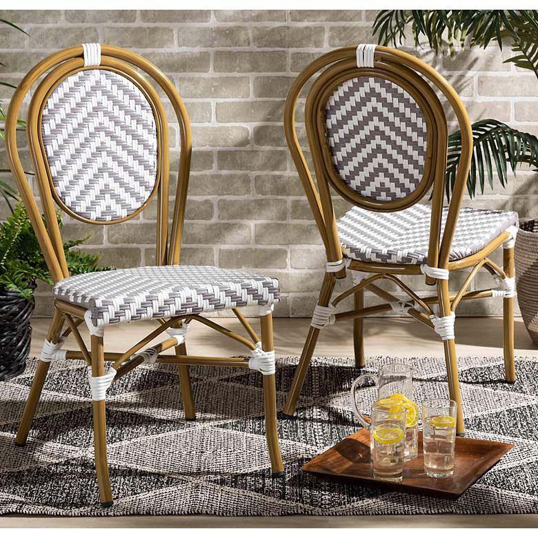 Image 1 Alaire Gray and White Outdoor Bistro Dining Chairs Set of 2
