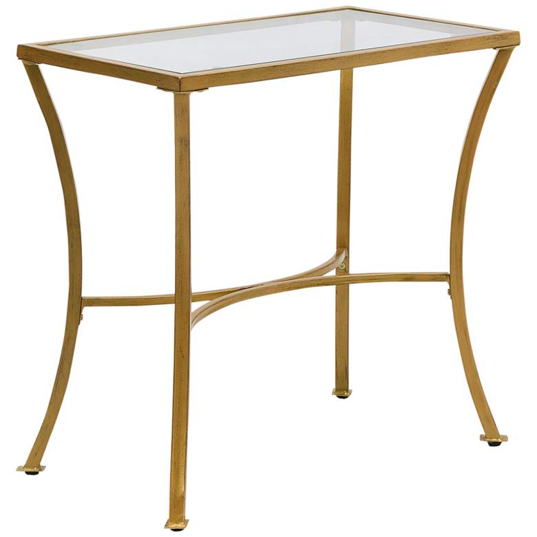Image 2 Alana 24" Wide Clear Glass Antique Gold Metal Accent Table