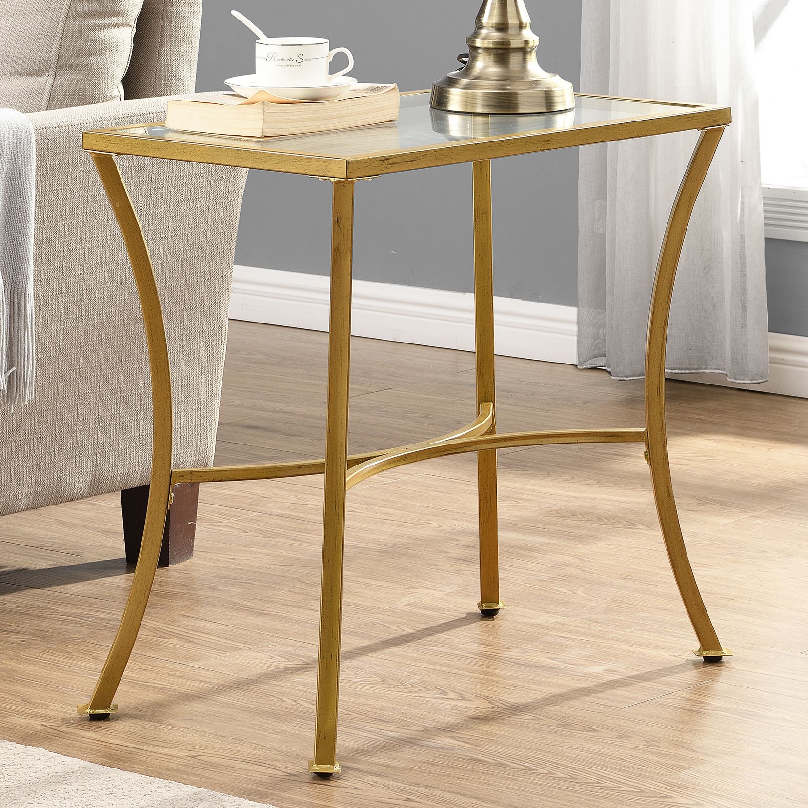Alana 24 Wide Clear Glass Antique Gold Metal Accent Table