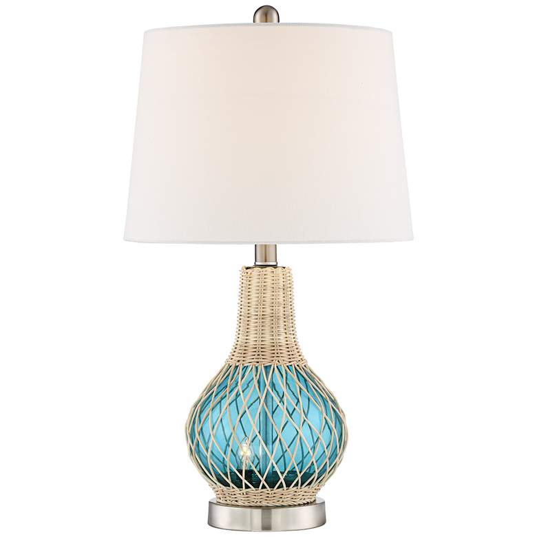 Alana Blue Glass Accent Night Light Lamp with Table Top Dimmer