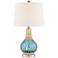 Alana Blue Glass Accent Night Light Lamp with Table Top Dimmer