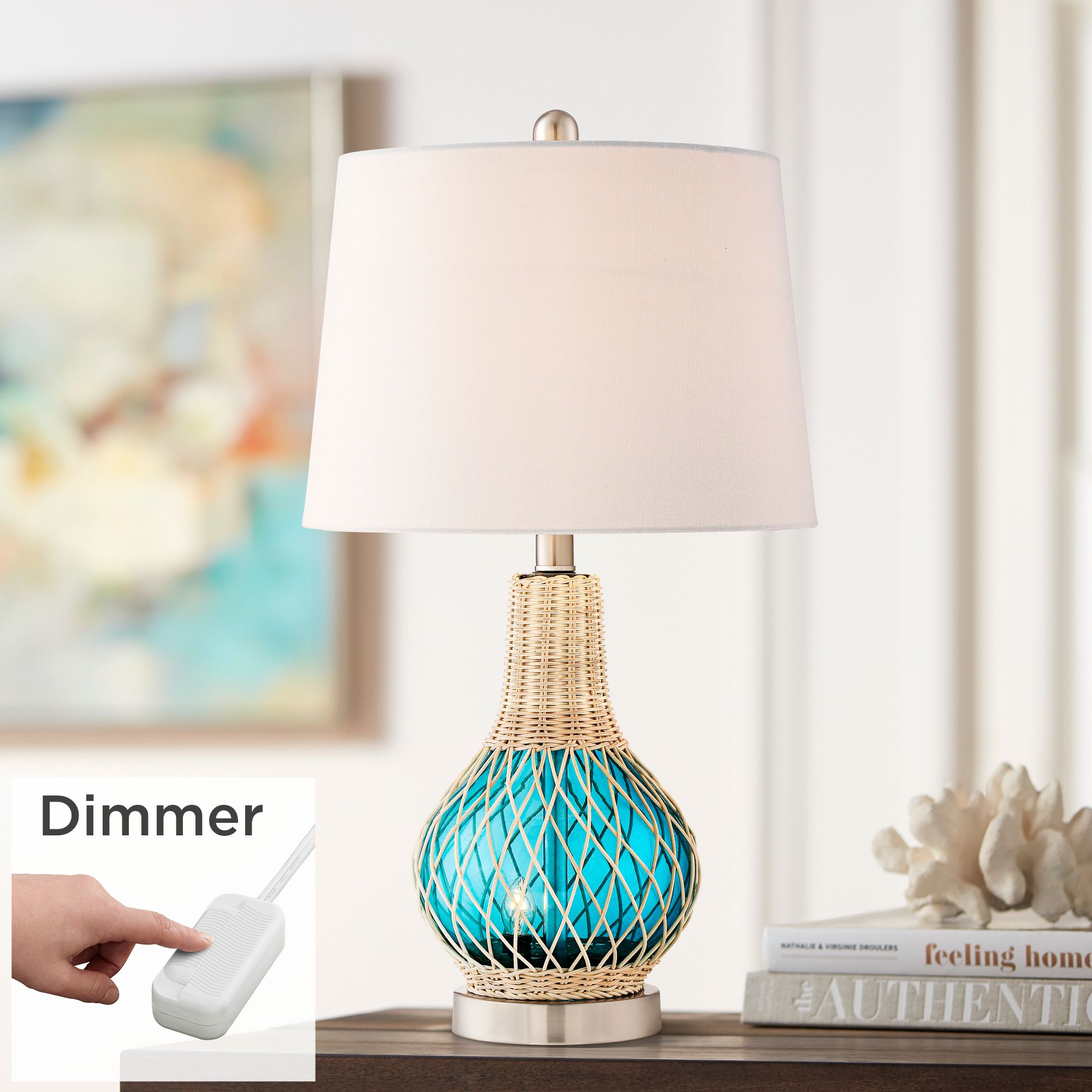 aqua blue glass lamp