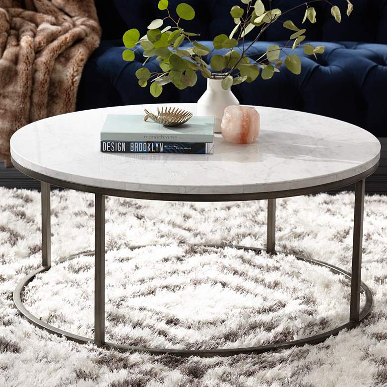 Image 1 Alana Steel and White Marble Top Round Coffee Table