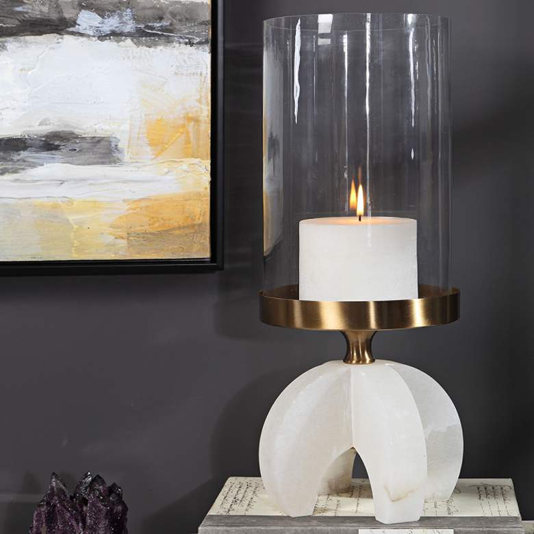 Image 1 Alanea 20 1/4" High Brass and Alabaster Pillar Candle Holder