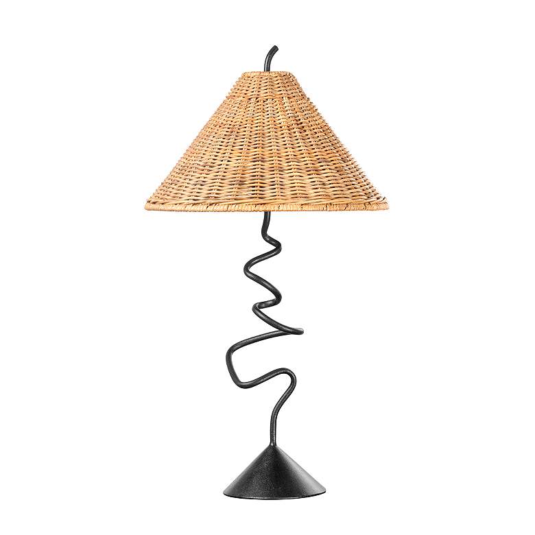 Image 3 Alaric Forged Iron Rattan Shade Table Lamp