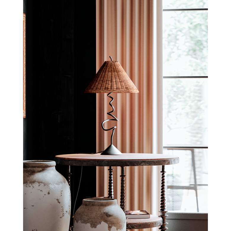 Image 4 Alaric Forged Iron Rattan Shade Table Lamp more views