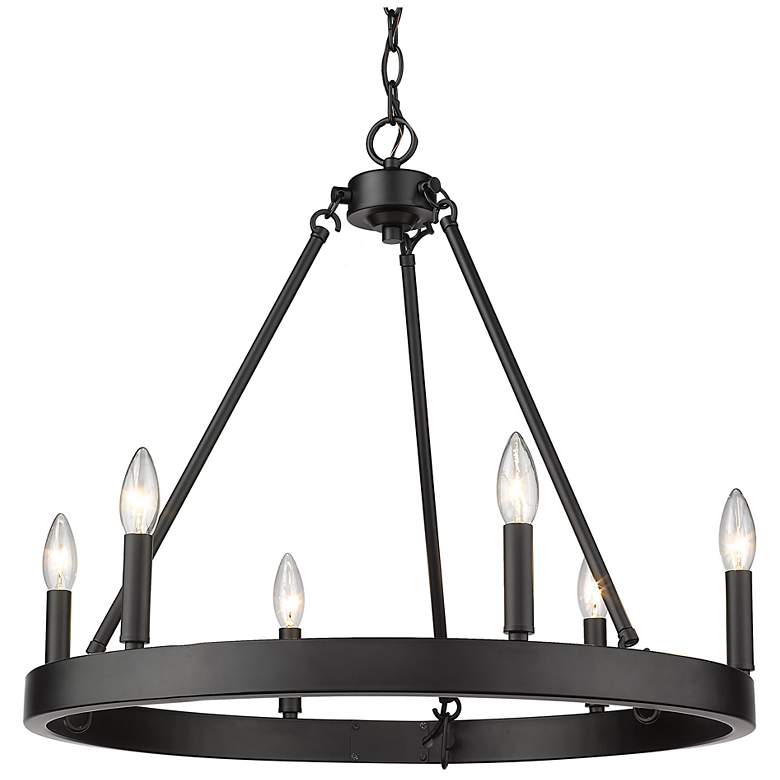 Image 1 Alastair 24" Wide Matte Black 6-Light Wagon Wheel Chandelier