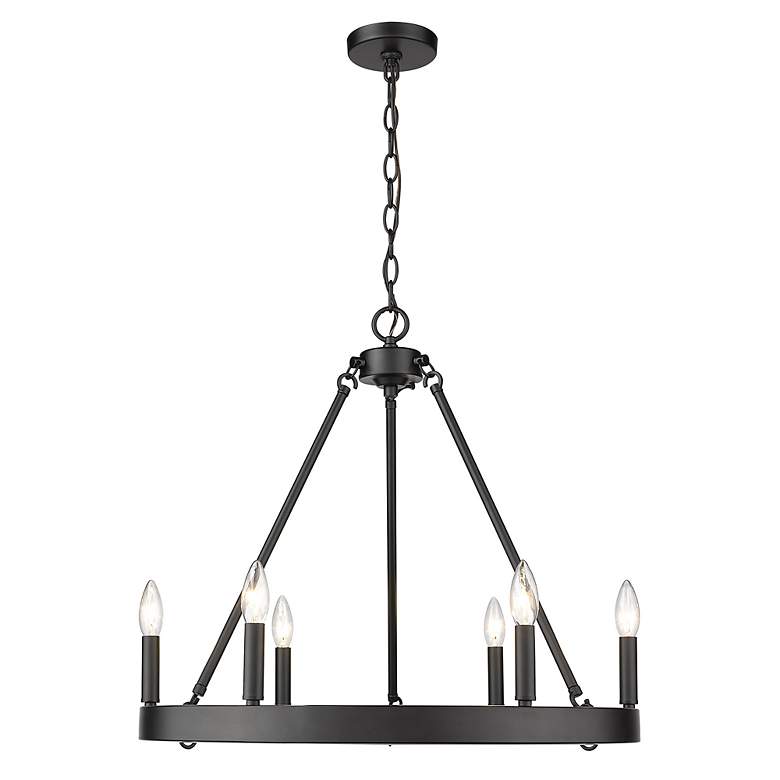Image 2 Alastair 24" Wide Matte Black 6-Light Wagon Wheel Chandelier more views
