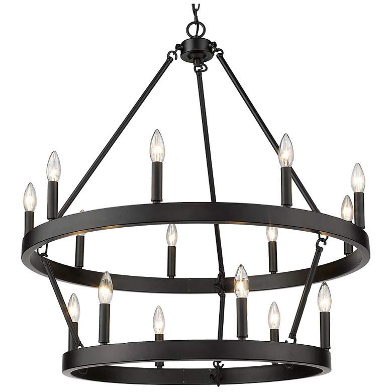 Image 1 Alastair 32" Wide 2 Tier 9+6 Matte Black 15-Light Chandelier