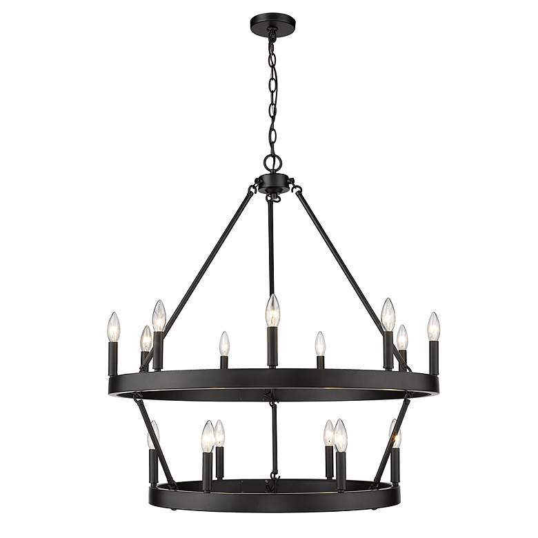 Image 2 Alastair 32" Wide 2 Tier 9+6 Matte Black 15-Light Chandelier more views