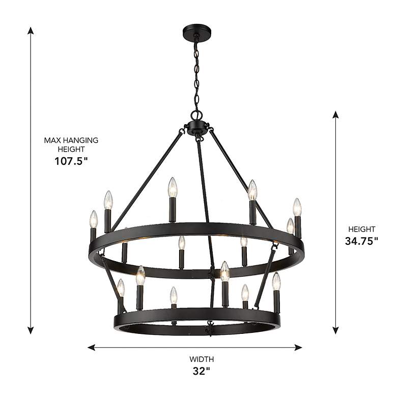 Image 3 Alastair 32" Wide 2 Tier 9+6 Matte Black 15-Light Chandelier more views