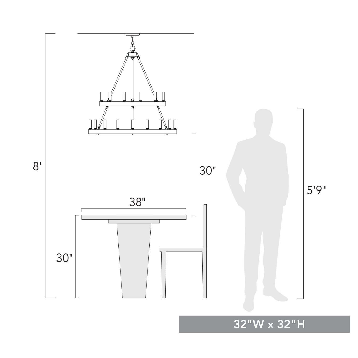 Alastair 32" Wide Matte Black 15-Light 2-Tier Chandelier in scene