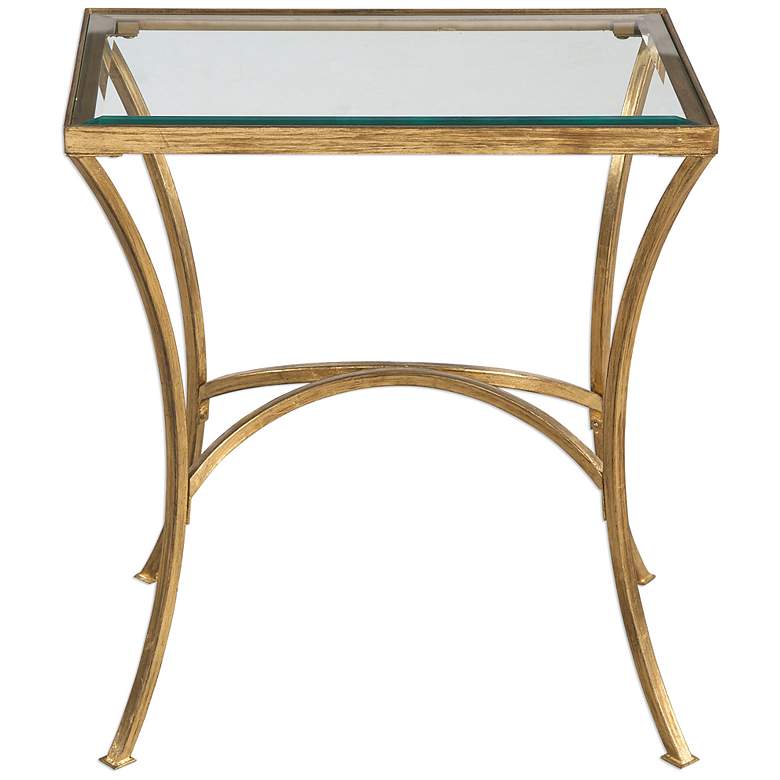 Image 2 Alayna 22"W Antiqued Gold Leaf Metal Rectangular End Table