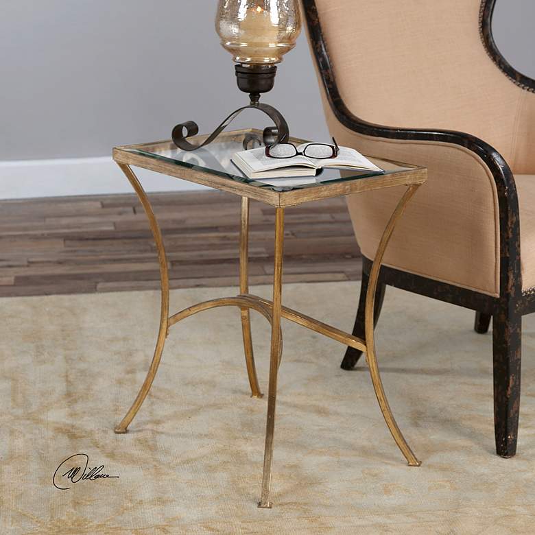 Image 1 Alayna 22"W Antiqued Gold Leaf Metal Rectangular End Table