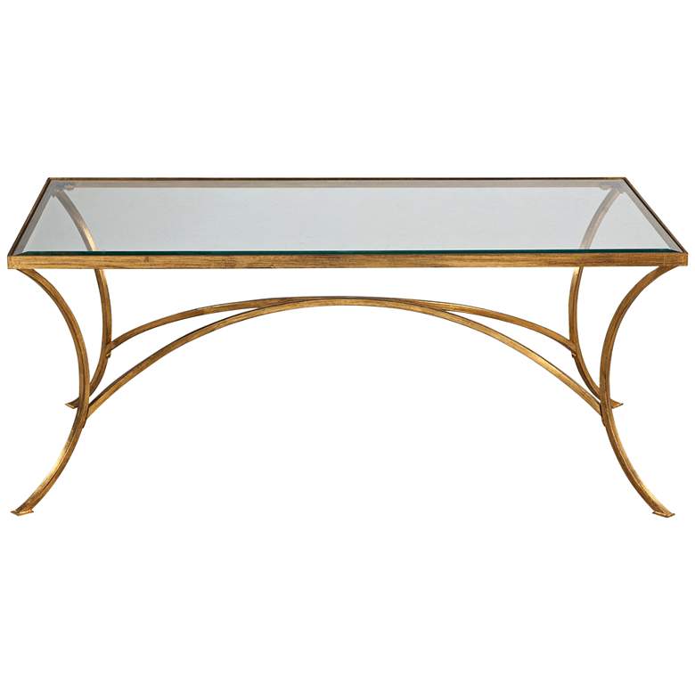 Image 3 Alayna 48" Wide Antiqued Gold Rectangular Coffee Table