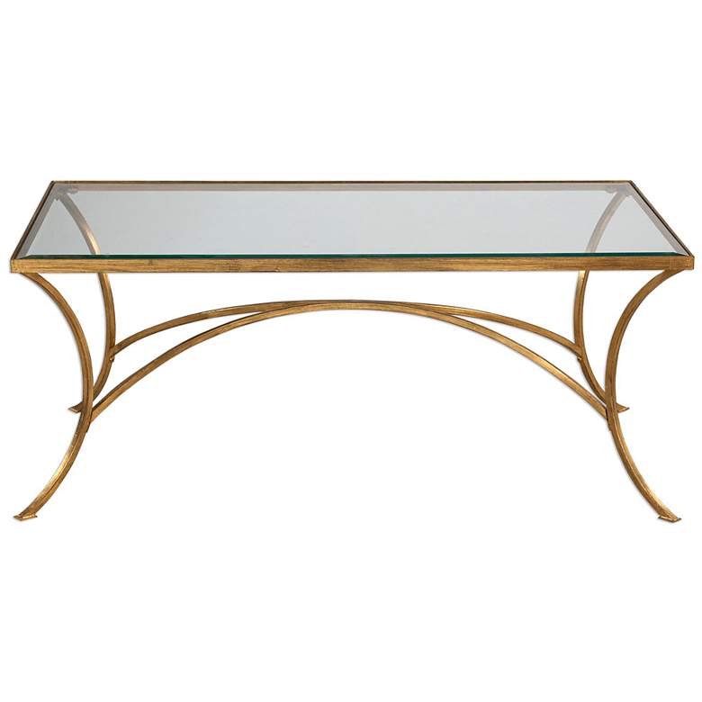 Image 3 Alayna 48" Wide Antiqued Gold Rectangular Coffee Table