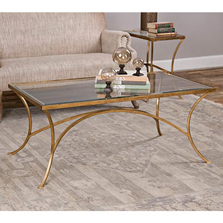 Image 2 Alayna 48" Wide Antiqued Gold Rectangular Coffee Table