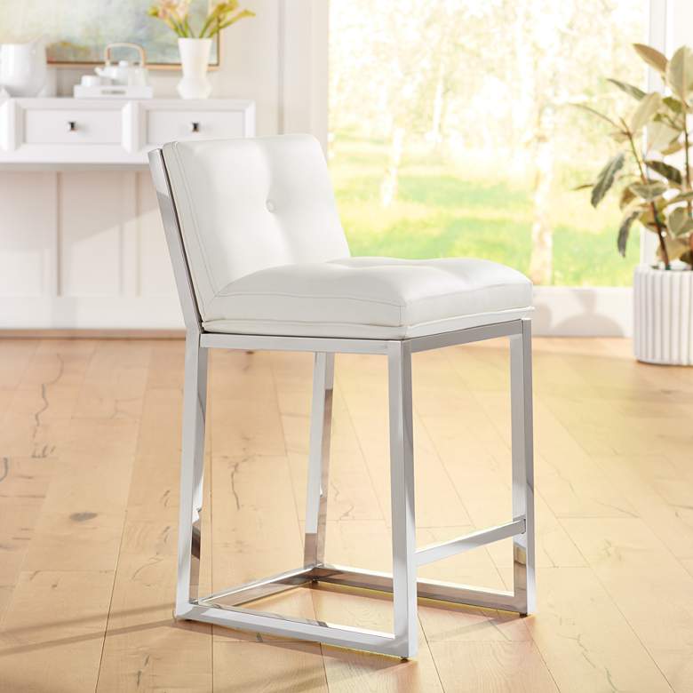 Image 1 Alba 26 inch White Faux Leather Tufted Counter Stool