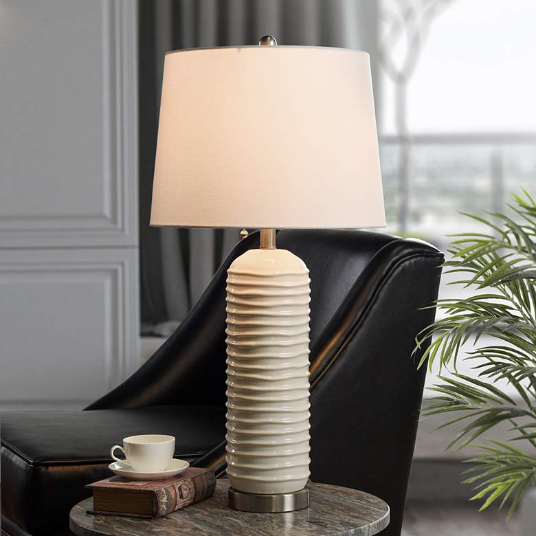 Image 1 Alba 30"H Cream Nickel Table Lamp w/ Off-White Shade
