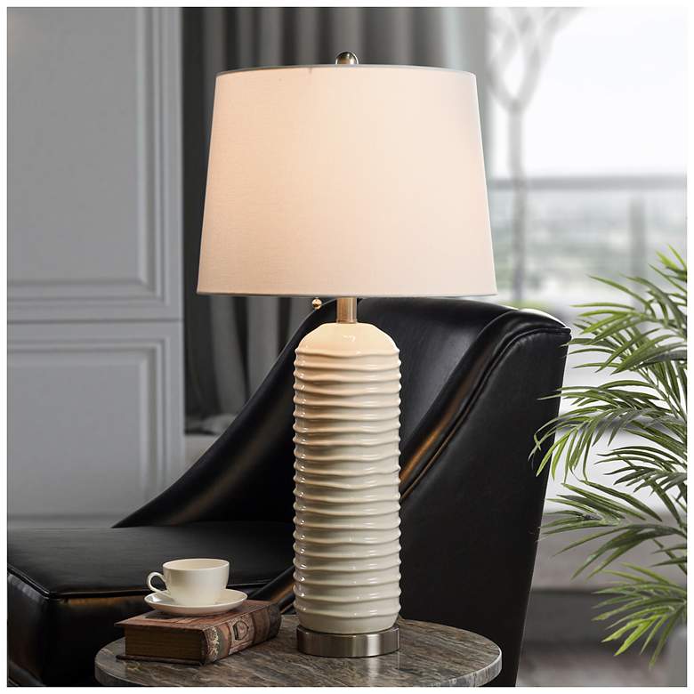 Image 6 Alba 30"H Cream Nickel Table Lamp w/ Off-White Shade more views