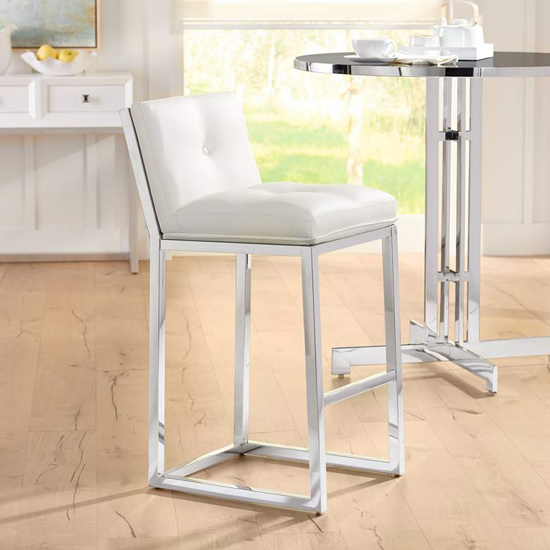 Image 1 Alba 30" White Faux Leather Tufted Bar Stool