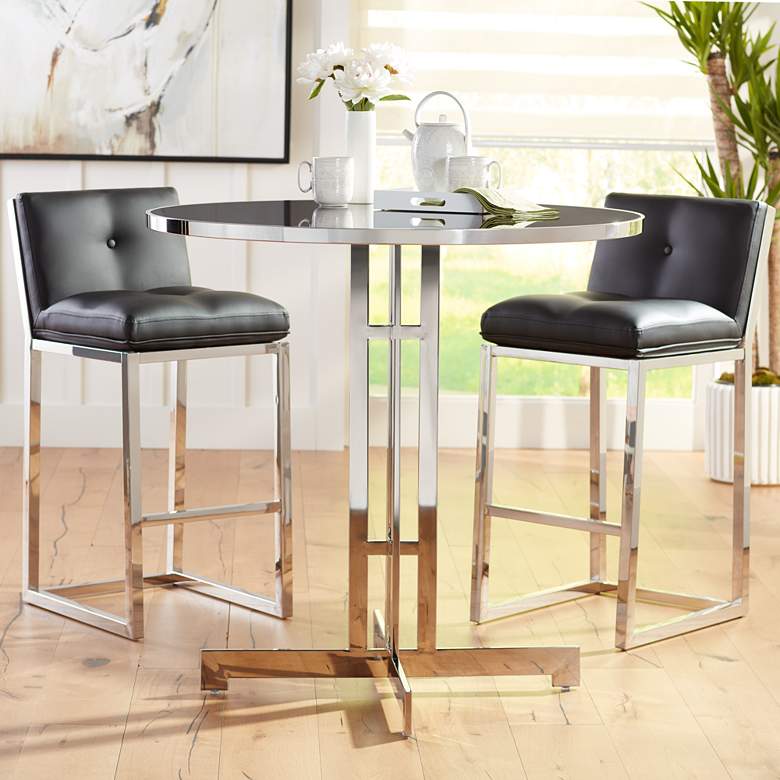 Image 1 Alba 40 inch Wide Polished Stainless Steel Round Bar Table