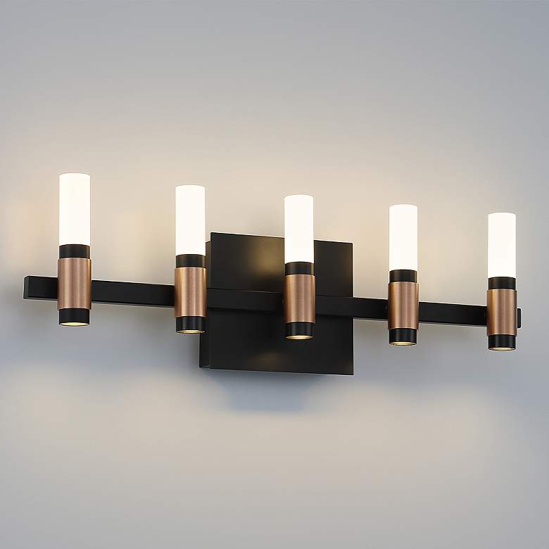 Image 1 Albany 20" Wide Black and Brass 5-Light LED Bath Light