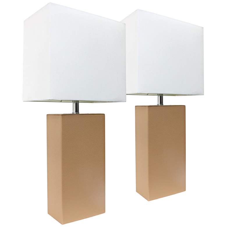 Image 1 Albers 21 inch Beige Leather Accent Table Lamp Set of 2