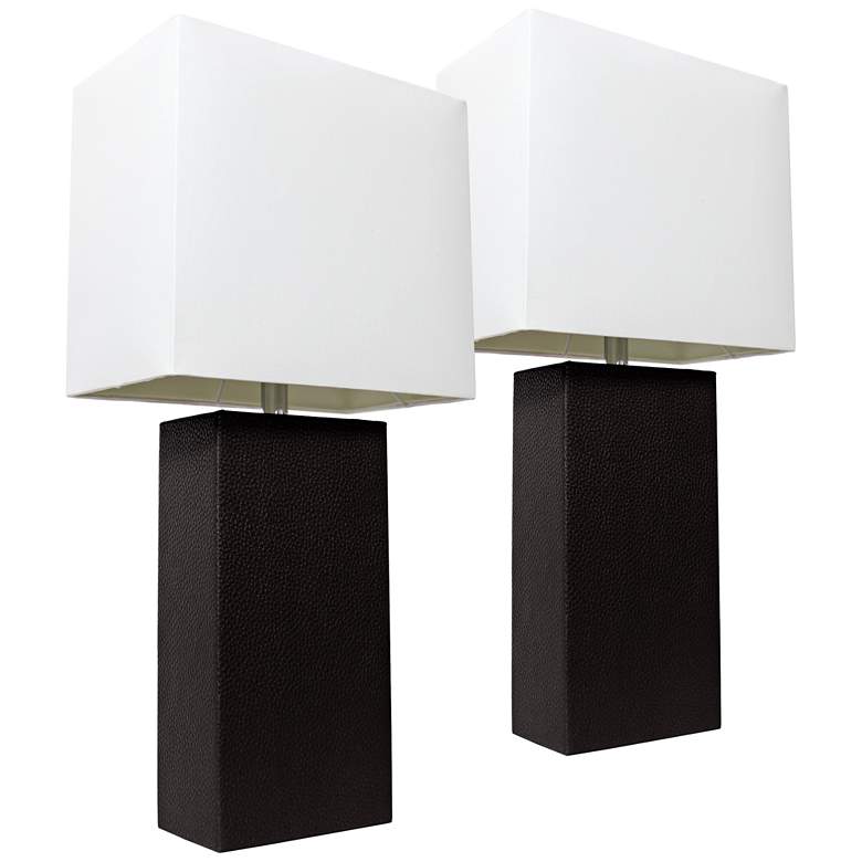 Image 1 Albers 21" Black Leather Modern Table Lamps Set of 2