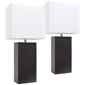 Image1 of Albers 21" Espresso Brown Leather Accent Table Lamp Set of 2