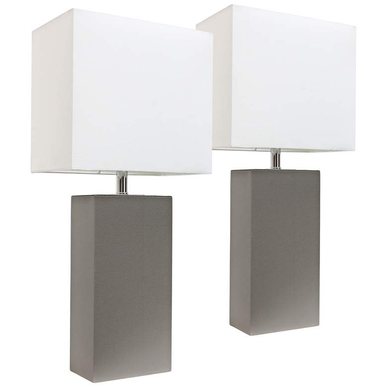 Image 1 Albers 21" Gray Leather Modern Accent Table Lamps Set of 2