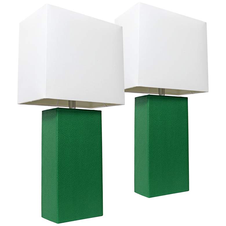 Image 1 Albers 21" High Modern Green Leather Accent Table Lamps Set of 2