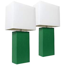 Image1 of Albers 21" High Modern Green Leather Accent Table Lamps Set of 2