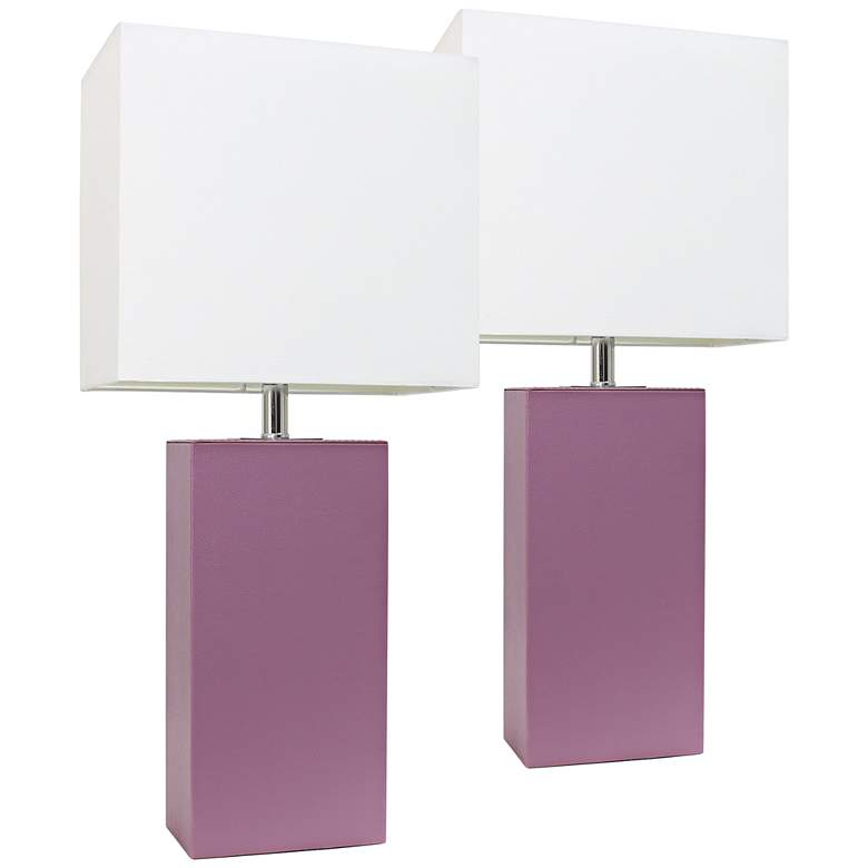 Image 1 Albers 21" Purple Leather Accent Table Lamp Set of 2