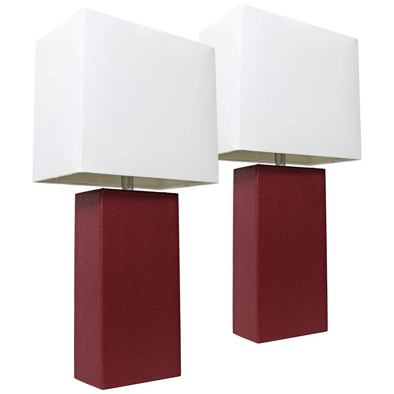 Image 1 Albers 21" Red Leather Accent Table Lamps Set of 2