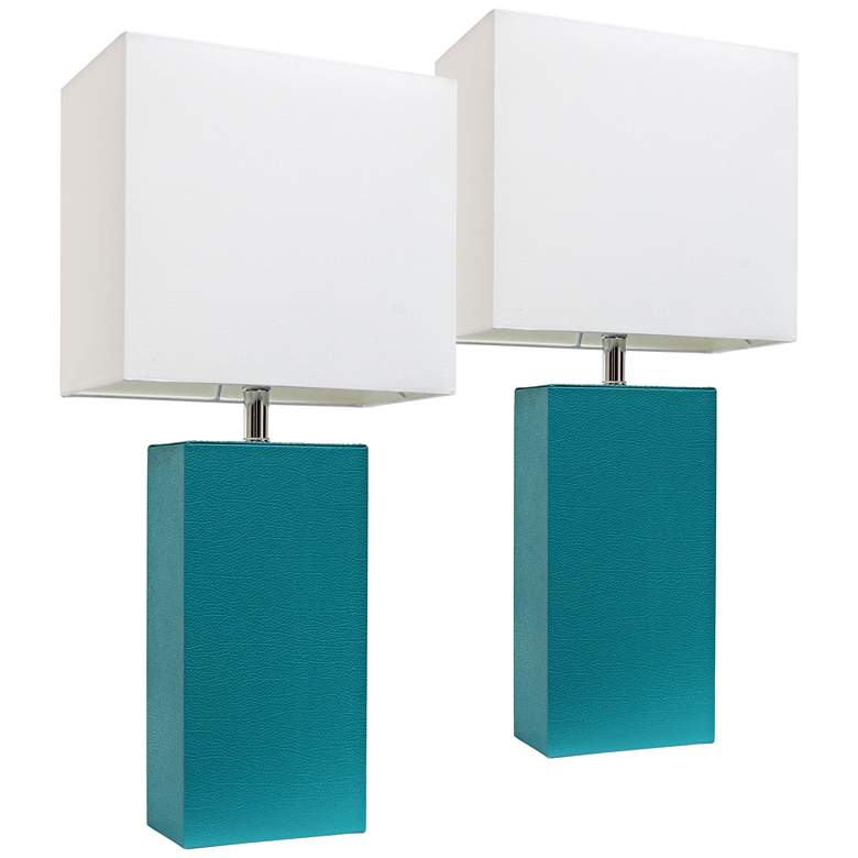 Image 1 Albers 21" Teal Blue-Green Leather Modern Accent Table Lamp Set of 2