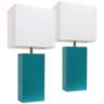 Albers Teal Leather Accent Table Lamp Set of 2
