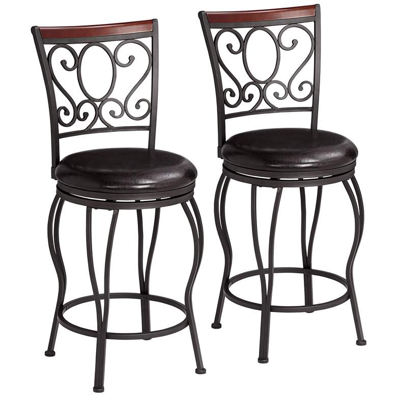 Image 2 Alberta 24" High Traditional Style Swivel Counter Stools Set of 2