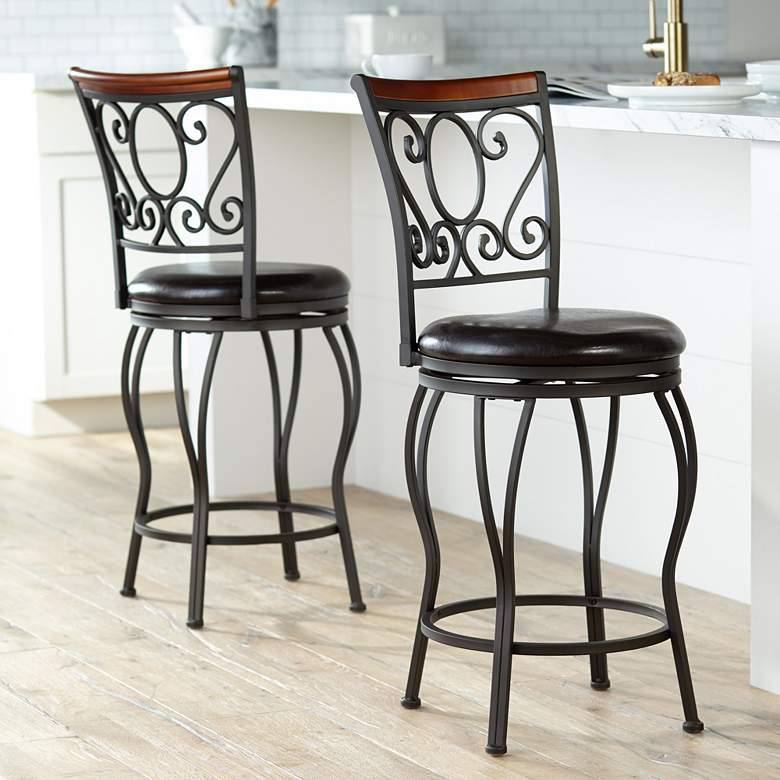 Image 1 Alberta 24" High Traditional Style Swivel Counter Stools Set of 2