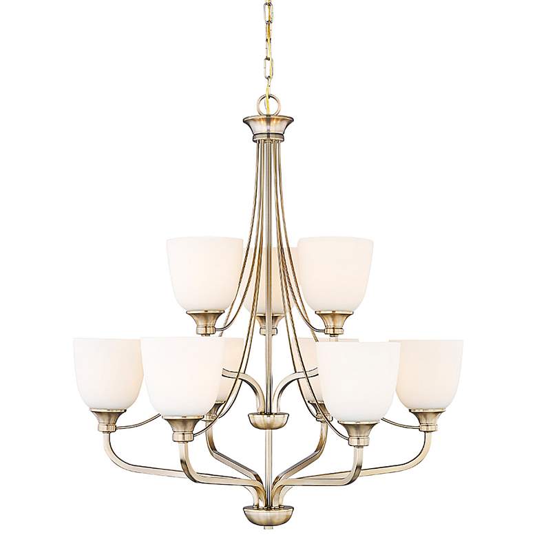 Image 1 Alberta 32"W Modern Gold 9-Light Chandelier w/ White Glass