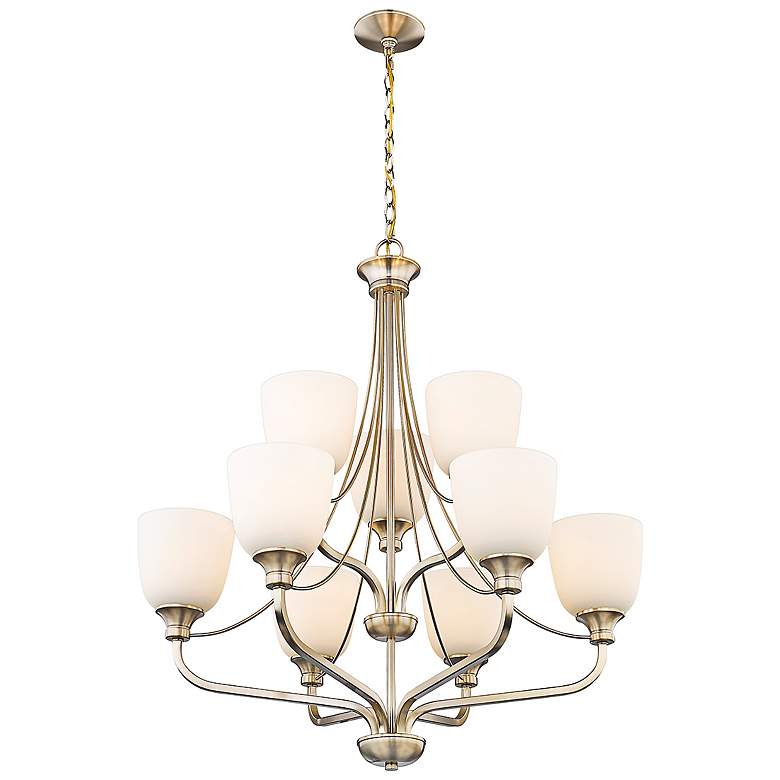 Image 3 Alberta 32"W Modern Gold 9-Light Chandelier w/ White Glass more views