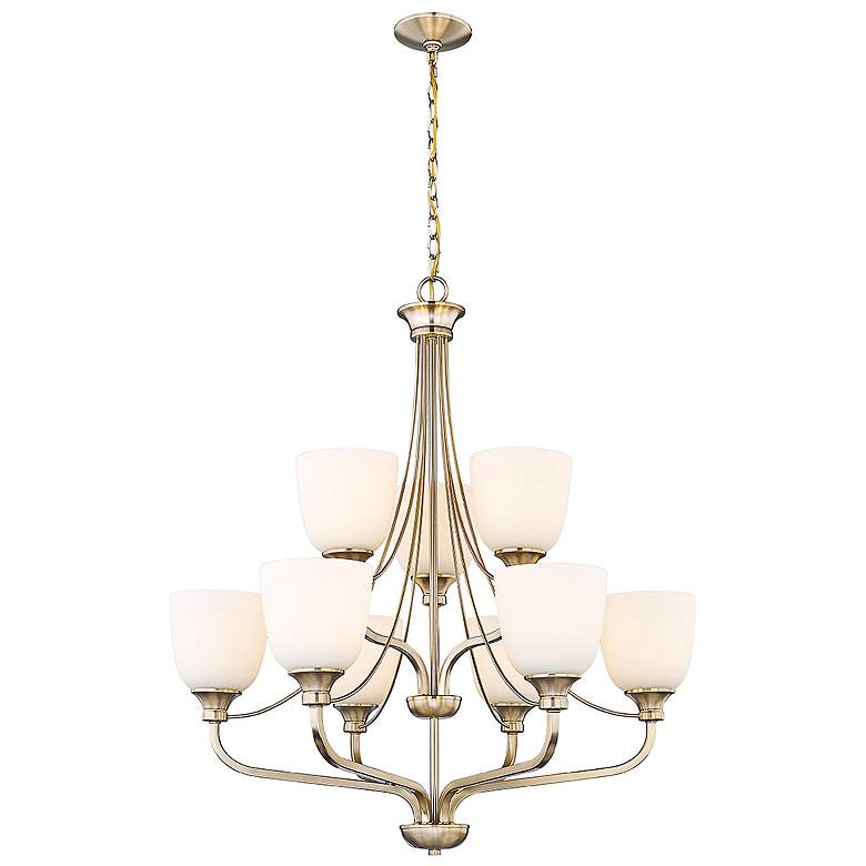 Image 4 Alberta 32"W Modern Gold 9-Light Chandelier w/ White Glass more views
