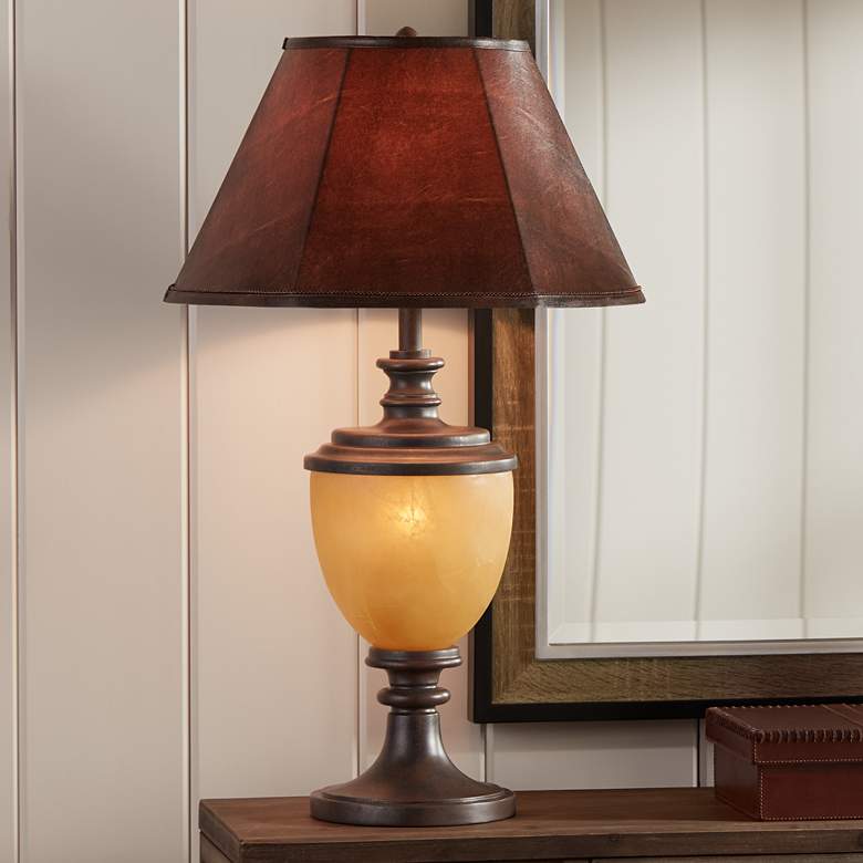 Image 1 Alberta Antique Bronze Wood Urn Table Lamp with Nightlight